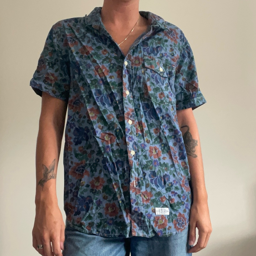 Men's Floral Button-Down Shirt - Blue and Green